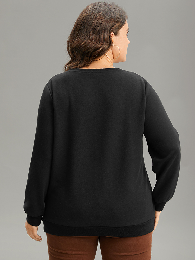 

Plus Size Christmas Letter Print Sequin Embroidered Sweatshirt Women Black Casual Sequin Festival-Christmas Sweatshirts BloomChic