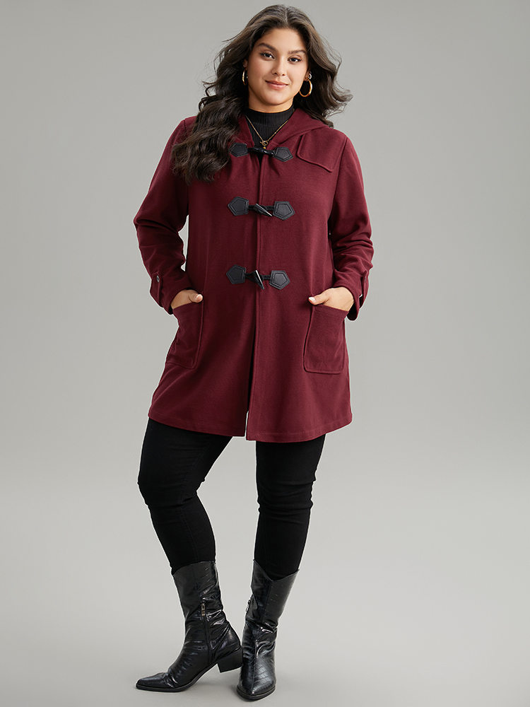 

Plus Size Plain Duffle Button Pocket Hooded Coat Women Burgundy Casual Contrast Ladies Dailywear Winter Coats BloomChic