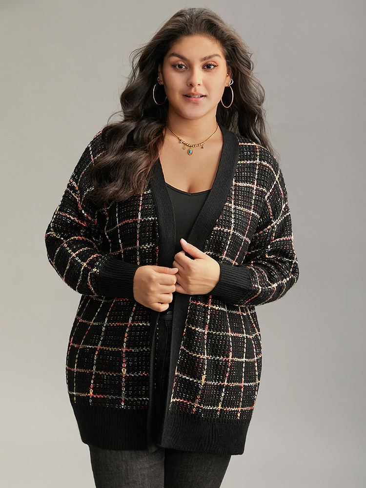 Plus Size Cardigans | Heather Plaid Elastic Cuffs Cardigan | BloomChic 