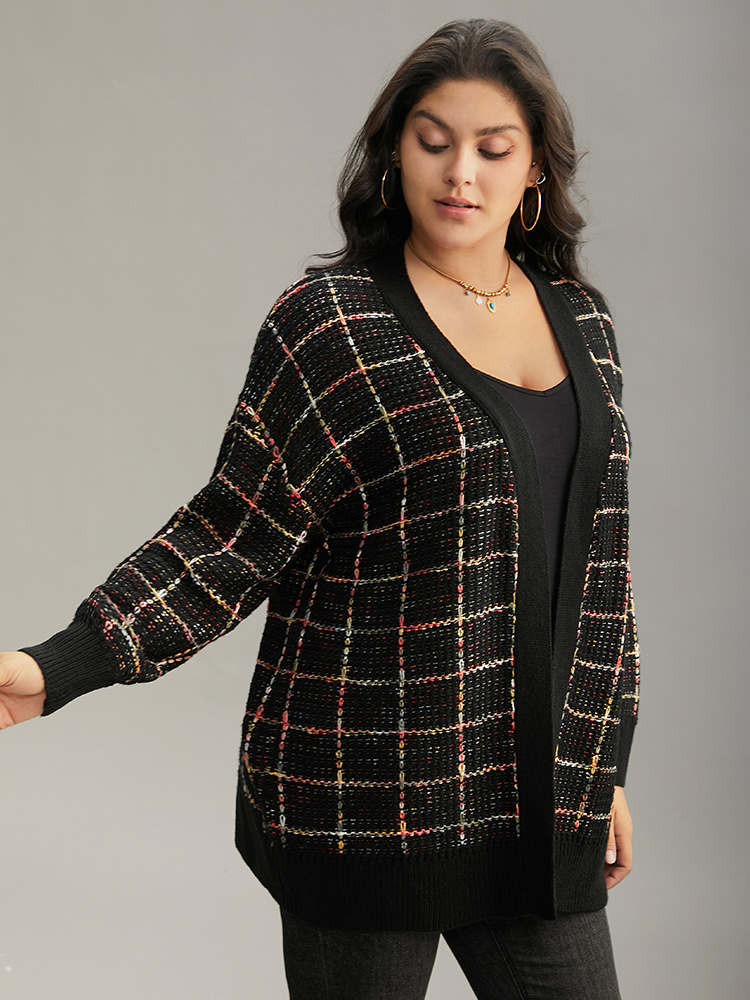 Plus Size Cardigans | Heather Plaid Elastic Cuffs Cardigan | BloomChic 