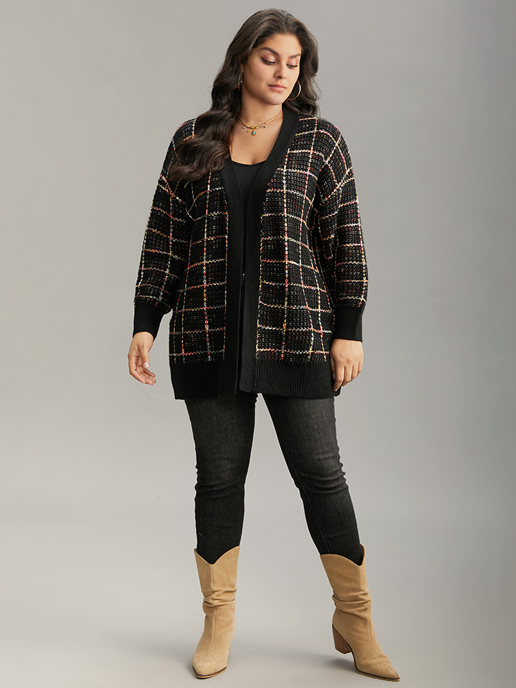 Plus Size Cardigans | Heather Plaid Elastic Cuffs Cardigan | BloomChic 