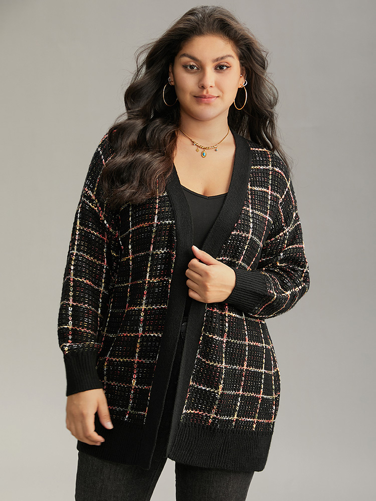 Plus Size Cardigans | Heather Plaid Elastic Cuffs Cardigan | BloomChic 