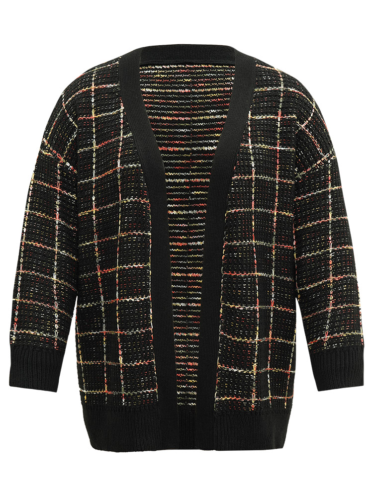 Plus Size Cardigans | Heather Plaid Elastic Cuffs Cardigan | BloomChic 