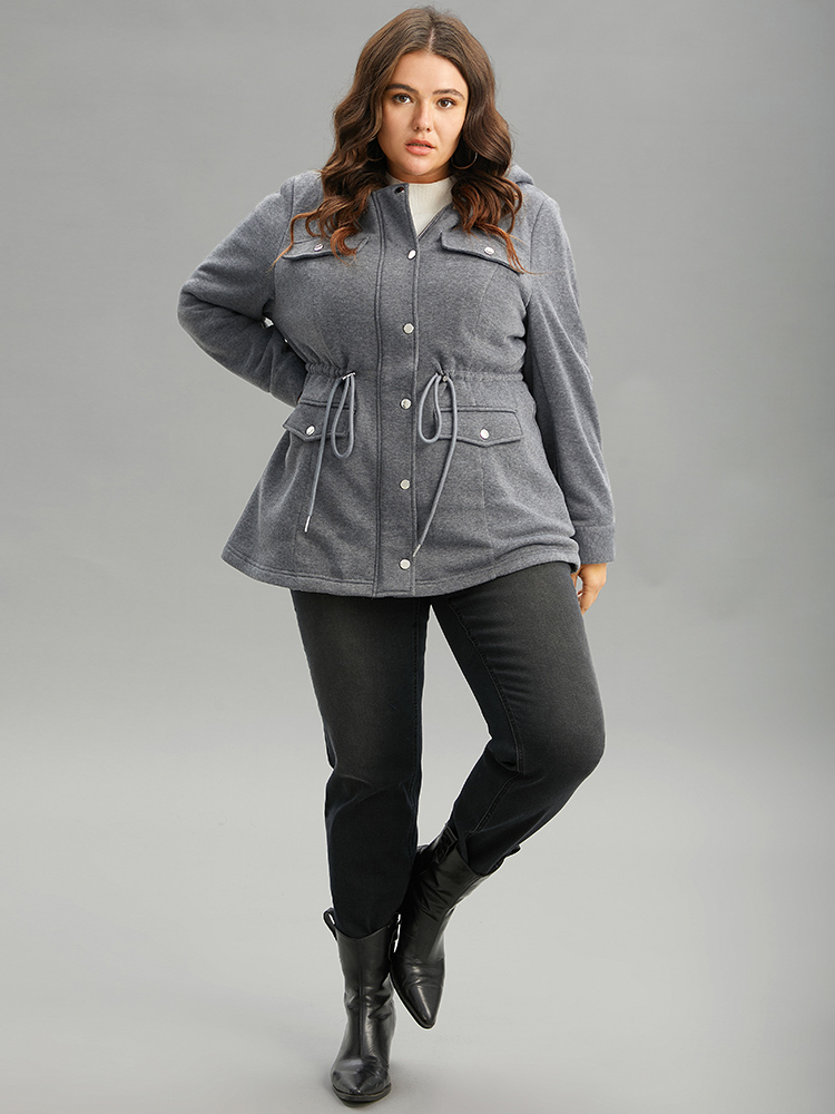 Plus Size Solid Zipper Button Through Hooded Fluffy Coat Women DimGray Casual Lined Ladies Dailywear Winter Coats BloomChic 18-20/2X 