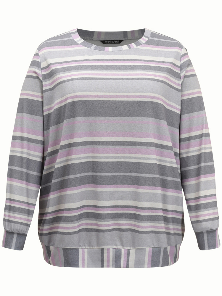 Plus Size Women Dailywear Striped Regular Regular Sleeve Long Sleeve Round Neck Casual Sweatshirts BloomChic 