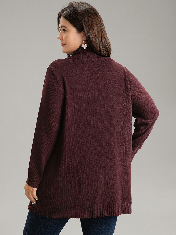 

Plus Size Plain Cable Knit Button Up Pocket Cardigan Burgundy Women Casual Loose Long Sleeve Dailywear Cardigans BloomChic