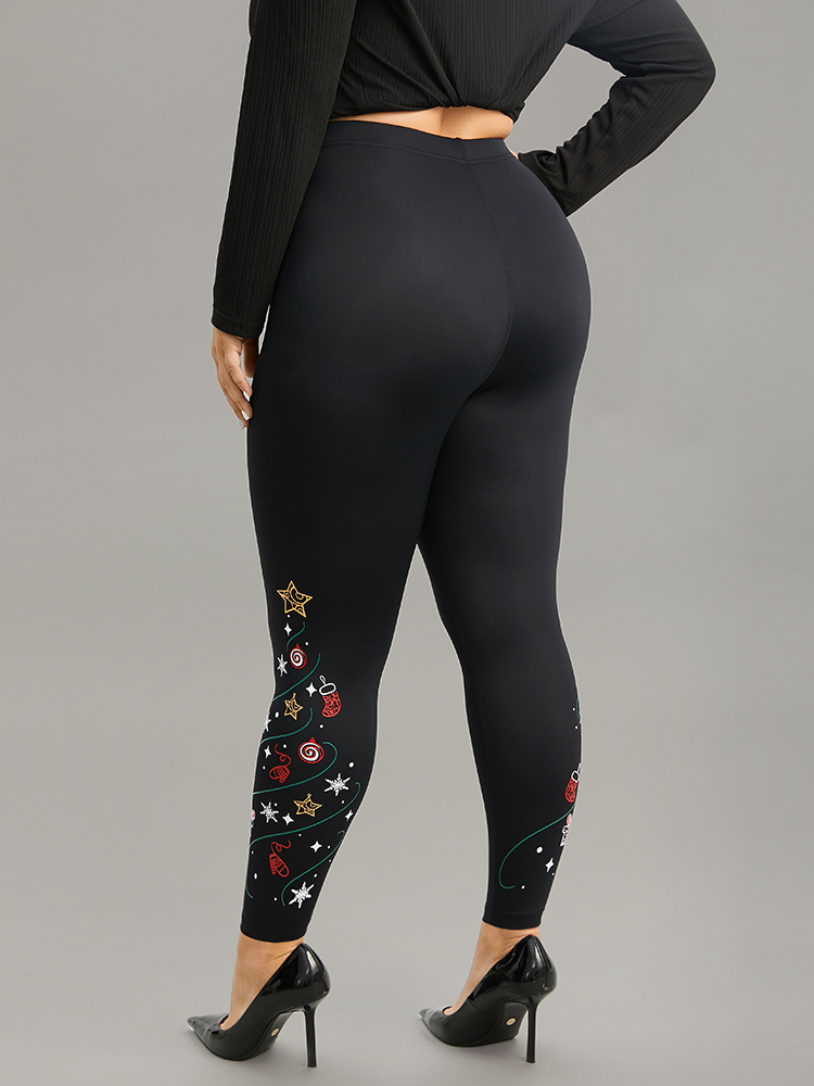 

Plus Size Christmas Print High Rise Skinny Leggings Women Black Party High stretch Skinny High Rise Festival-Christmas Leggings BloomChic