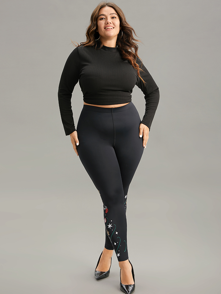 Plus Size Christmas Print High Rise Skinny Leggings Women Black Party High stretch Skinny High Rise Festival-Christmas Leggings BloomChic 14-16/1X 