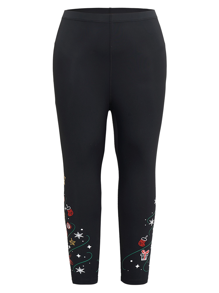 Plus Size Christmas Print High Rise Skinny Leggings Women Black Party High stretch Skinny High Rise Festival-Christmas Leggings BloomChic 14-16/1X 