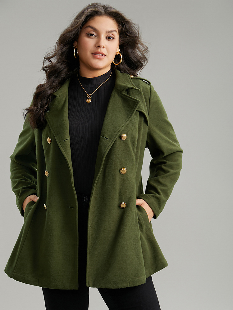 

Plus Size Plain Double Breasted Lapel Collar Coat Women ArmyGreen Casual Plain Ladies Dailywear Winter Coats BloomChic