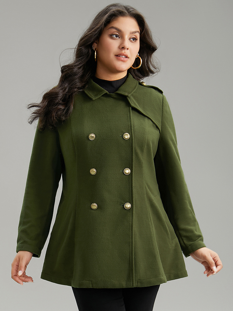 Plus Size Plain Double Breasted Lapel Collar Coat Women ArmyGreen Casual Plain Ladies Dailywear Winter Coats BloomChic 26/4X 