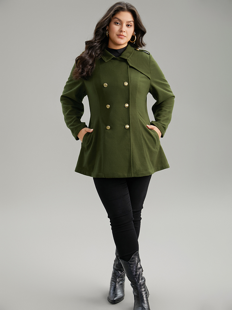 

Plus Size Plain Double Breasted Lapel Collar Coat Women ArmyGreen Casual Plain Ladies Dailywear Winter Coats BloomChic