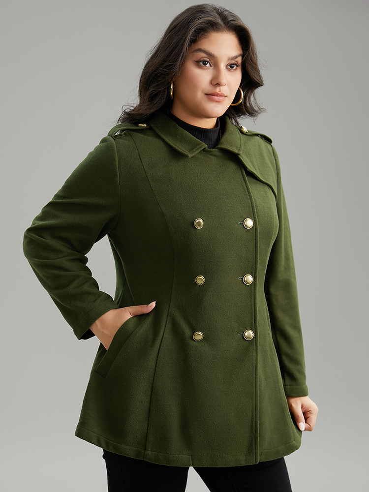 Plus Size Plain Double Breasted Lapel Collar Coat Women ArmyGreen Casual Plain Ladies Dailywear Winter Coats BloomChic 26/4X 