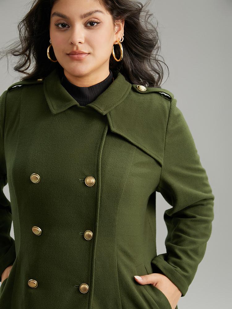Plus Size Plain Double Breasted Lapel Collar Coat Women ArmyGreen Casual Plain Ladies Dailywear Winter Coats BloomChic 26/4X 