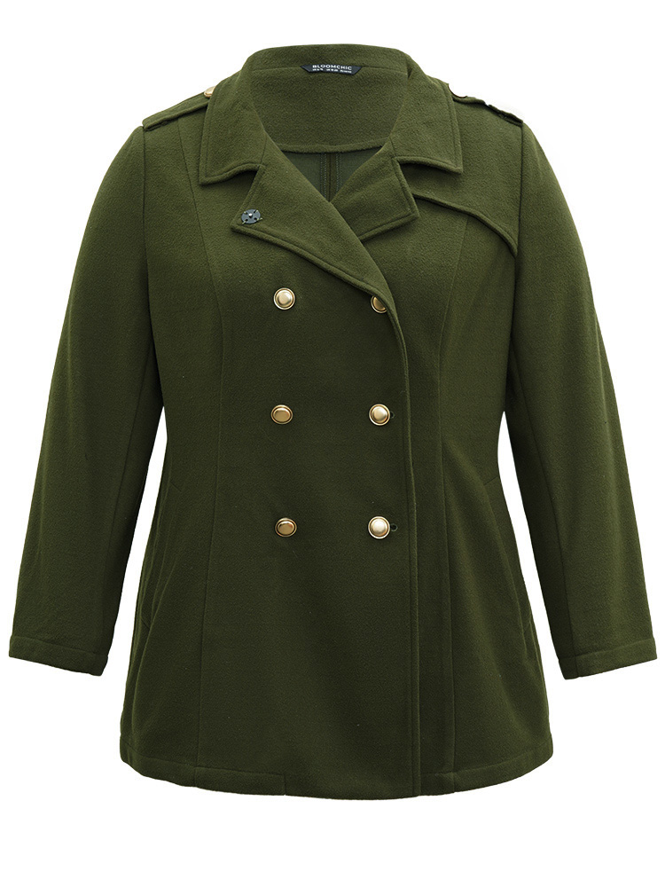 Plus Size Plain Double Breasted Lapel Collar Coat Women ArmyGreen Casual Plain Ladies Dailywear Winter Coats BloomChic 26/4X 