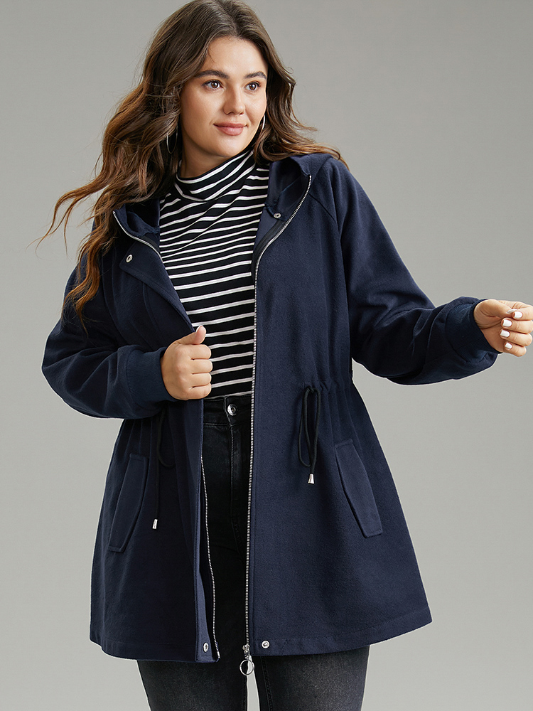 

Plus Size Solid O Ring Zipper Hooded Drawstring Coat Women Indigo Casual Plain Ladies Dailywear Winter Coats BloomChic