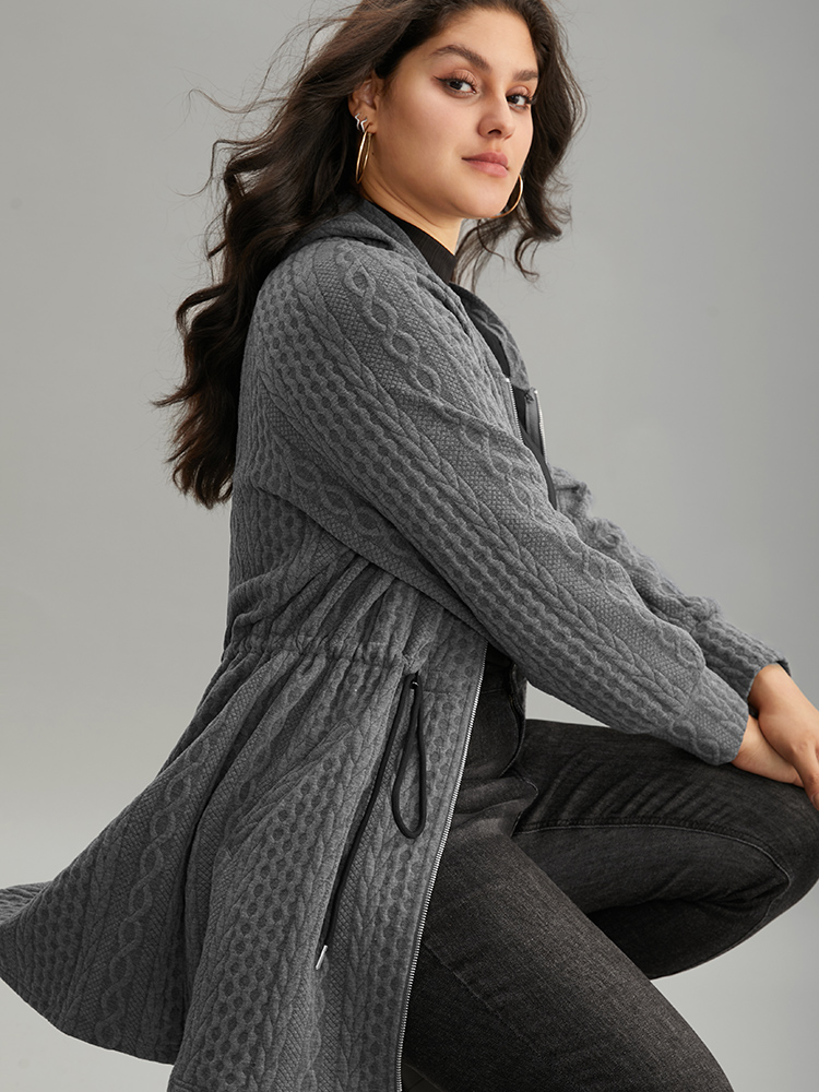 Plus Size Women Dailywear Plain Texture Pocket Casual Coats BloomChic 