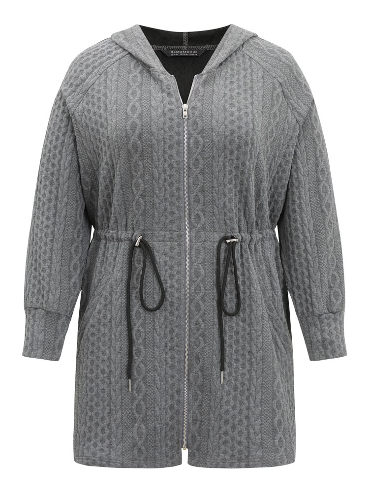 Plus Size Women Dailywear Plain Texture Pocket Casual Coats BloomChic 