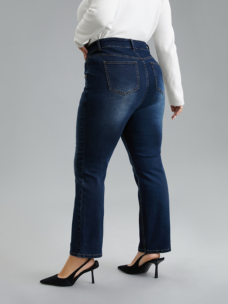 Plus Size Women Dailywear Beaded High stretch Straight Leg Dark Wash Casual Jeans BloomChic 