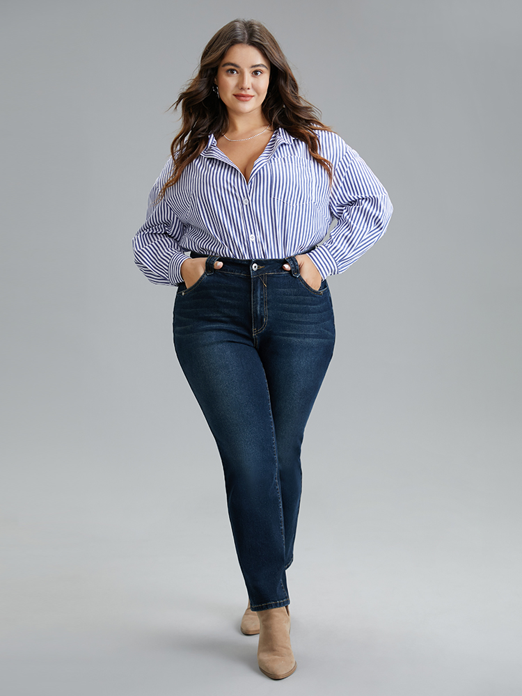 

Plus Size Very Stretchy Dark Wash Zipper Fly Pocket Jeans Women Midnight Casual Plain Plain High stretch Pocket Jeans BloomChic