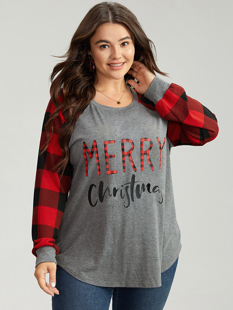 

Plus Size Plaid Christmas Trees Round Neck T-shirt Multicolor Women Casual Contrast Christmas Festival-Christmas T-shirts BloomChic