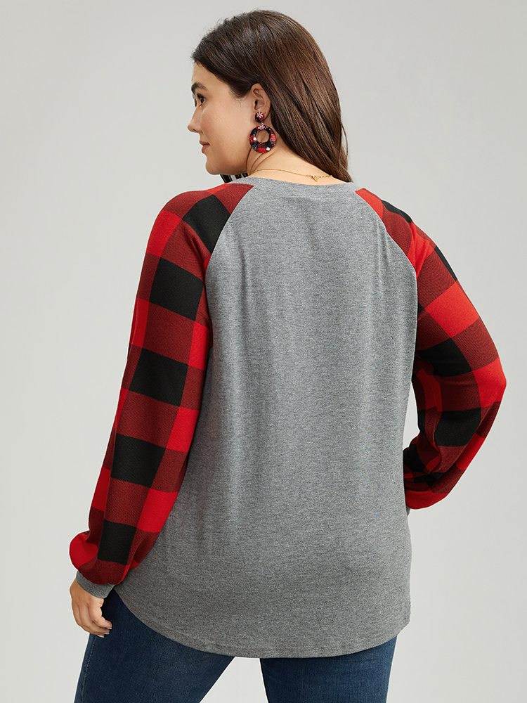 Plus Size Plaid Christmas Trees Round Neck T-shirt Multicolor Women Casual Contrast Christmas Festival-Christmas T-shirts BloomChic 28/5X 