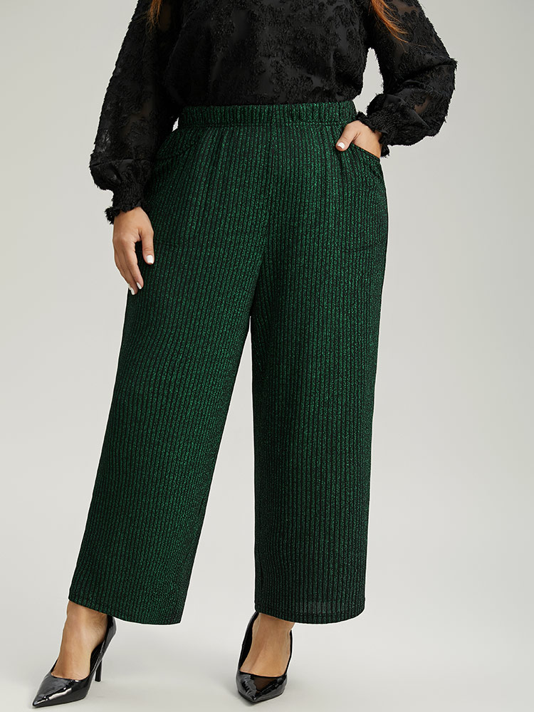 Plus Size Women Festival-Christmas Plain Texture High Rise Pocket Glamour Pants BloomChic 