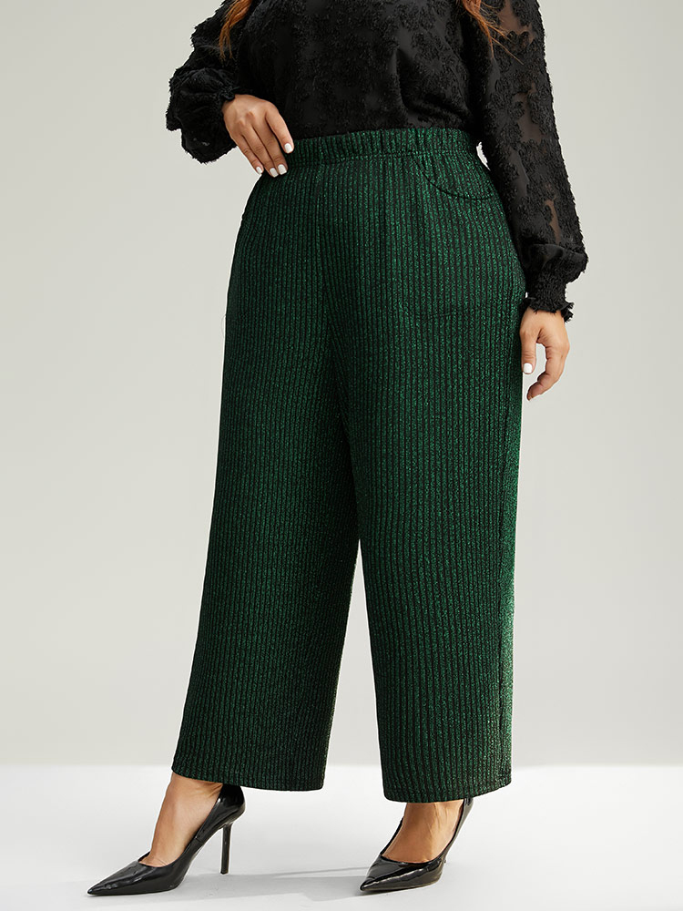 Plus Size Women Festival-Christmas Plain Texture High Rise Pocket Glamour Pants BloomChic 