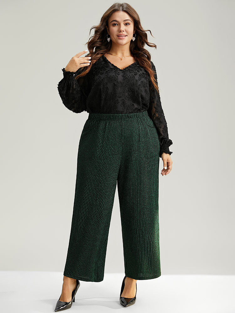 Plus Size Women Festival-Christmas Plain Texture High Rise Pocket Glamour Pants BloomChic 