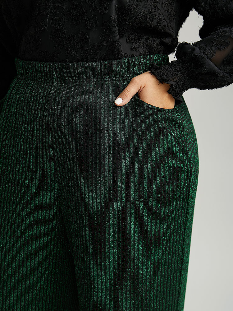 Plus Size Women Festival-Christmas Plain Texture High Rise Pocket Glamour Pants BloomChic 