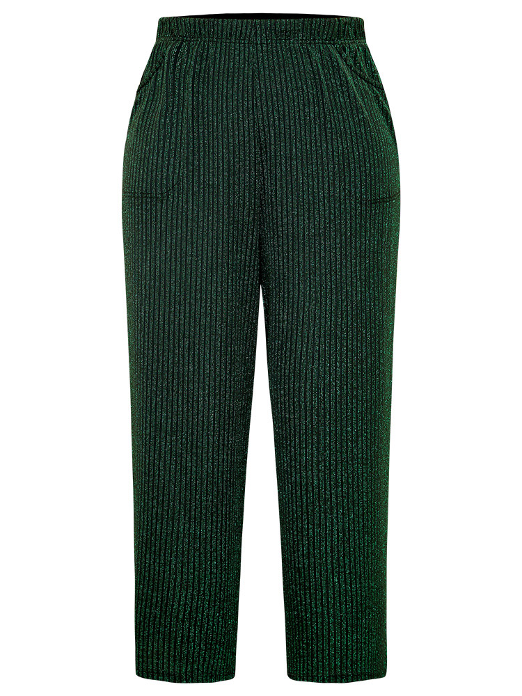 Plus Size Women Festival-Christmas Plain Texture High Rise Pocket Glamour Pants BloomChic 