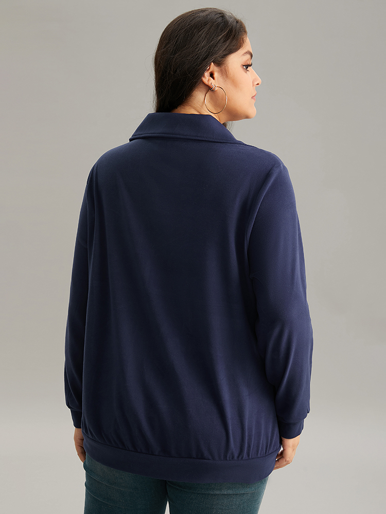 Plus Size Women Dailywear Plain Button Regular Regular Sleeve Long Sleeve Lapel Collar Pocket Casual Sweatshirts BloomChic 