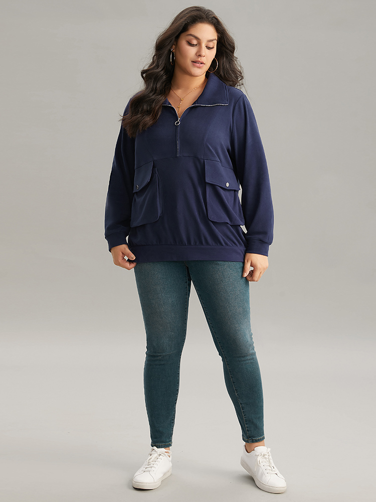 Plus Size Women Dailywear Plain Button Regular Regular Sleeve Long Sleeve Lapel Collar Pocket Casual Sweatshirts BloomChic 