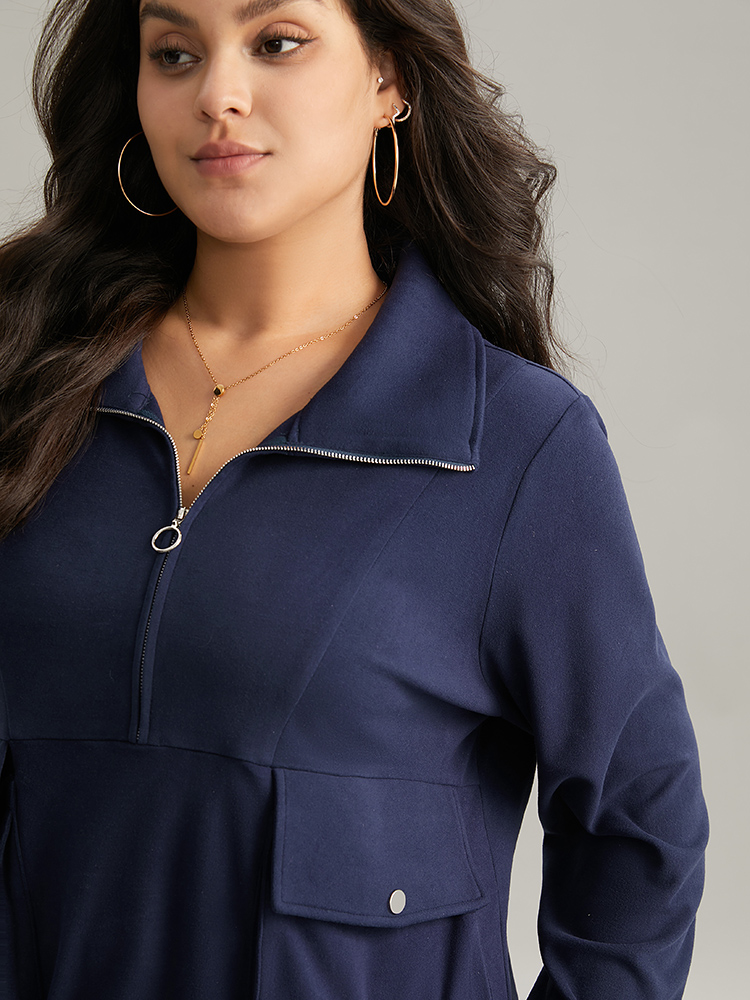 Plus Size Women Dailywear Plain Button Regular Regular Sleeve Long Sleeve Lapel Collar Pocket Casual Sweatshirts BloomChic 