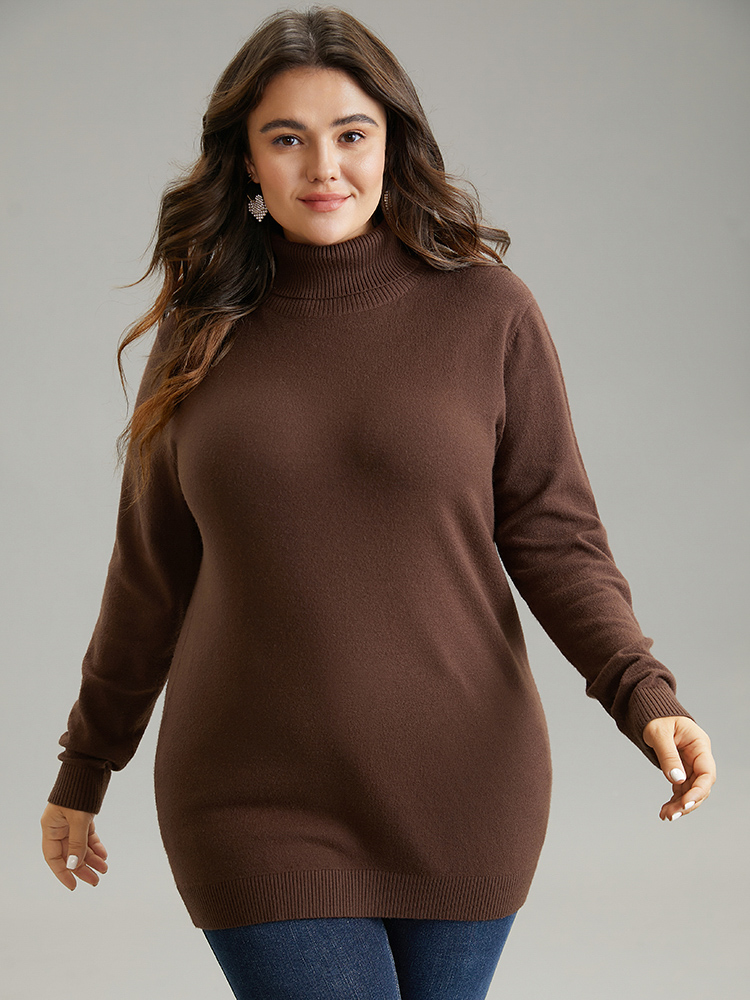 

Plus Size Supersoft Essentials Turtleneck Bodycon Pullover DarkBrown Women Basics Bodycon Long Sleeve Turtleneck Everyday Pullovers BloomChic