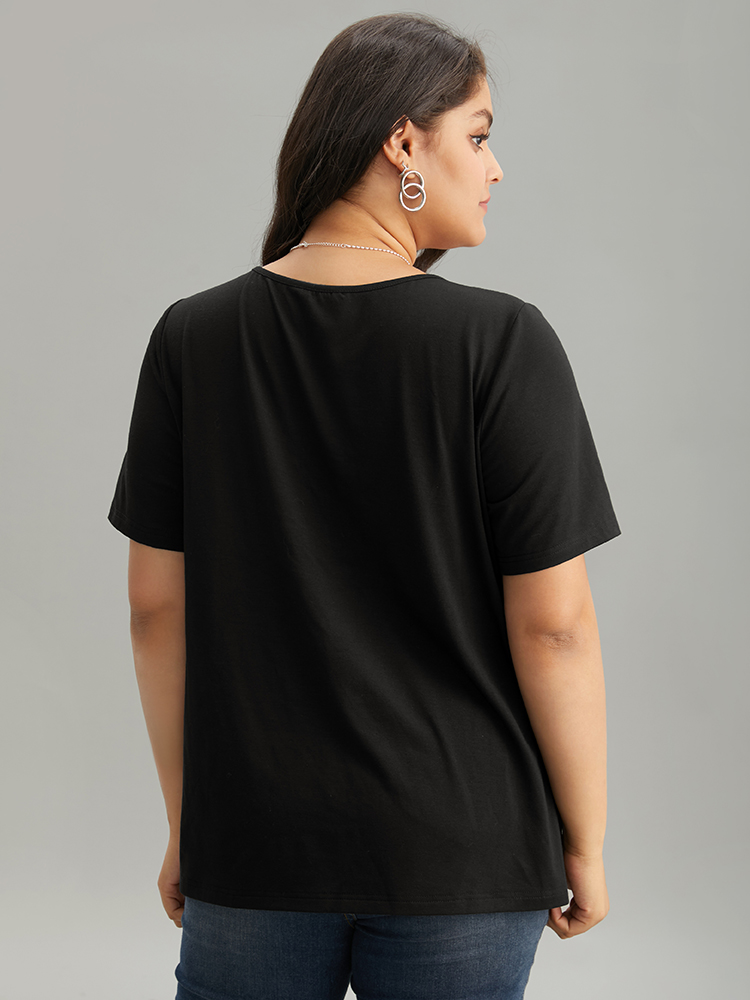 Plus Size Solid Keyhole Cut Out T-shirt Black Women Elegant Plain Plain Keyhole Cut-Out Dailywear T-shirts BloomChic 22-24/3X 