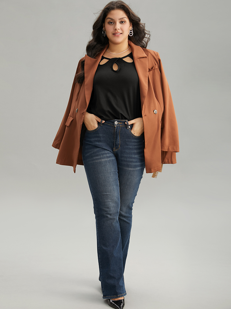 Plus Size Solid Keyhole Cut Out T-shirt Black Women Elegant Plain Plain Keyhole Cut-Out Dailywear T-shirts BloomChic 22-24/3X 