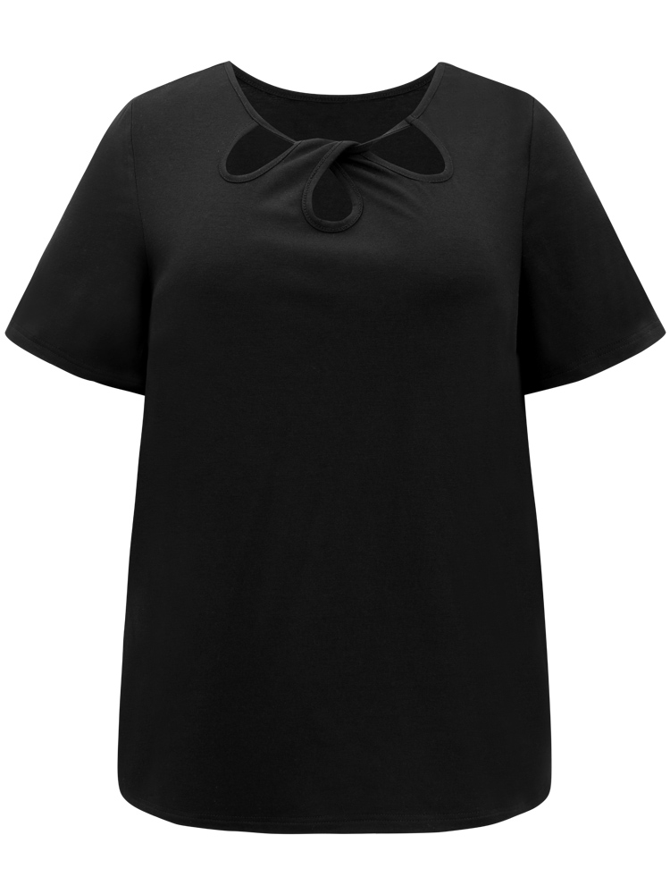 Plus Size Solid Keyhole Cut Out T-shirt Black Women Elegant Plain Plain Keyhole Cut-Out Dailywear T-shirts BloomChic 22-24/3X 