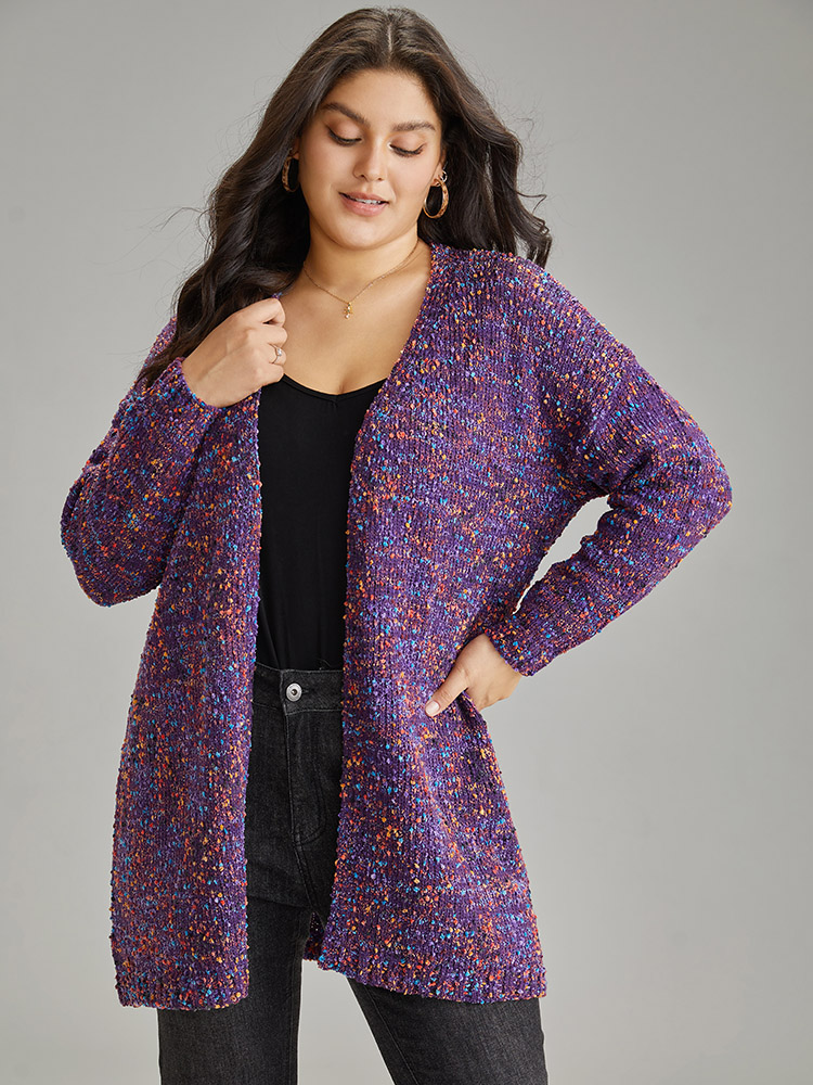 

Plus Size Colour Textured Open Front Cardigan Purple Women Casual Loose Long Sleeve Dailywear Cardigans BloomChic