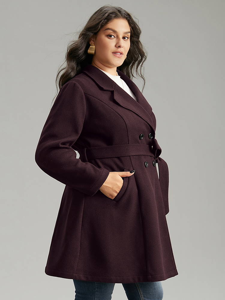 

Plus Size Solid Pocket Double Breasted Belted Coat Women Eggplant Casual Plain Ladies Dailywear Winter Coats BloomChic