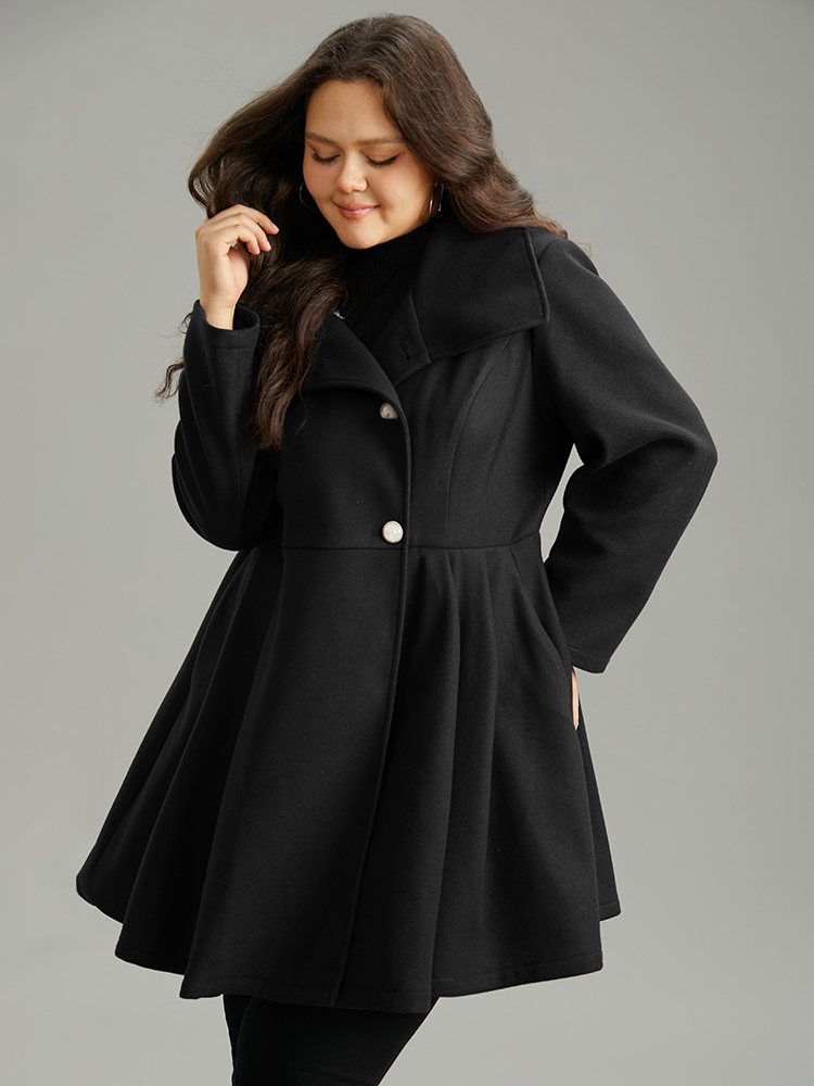 

Plus Size Plain Button Up Pocket Asymmetrical Lapel Collar Coat Women Black Elegant Plain Ladies Everyday Winter Coats BloomChic