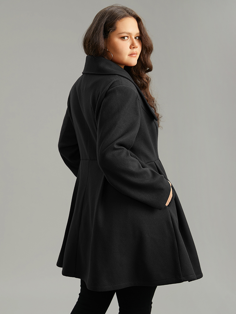 

Plus Size Plain Button Up Pocket Asymmetrical Lapel Collar Coat Women Black Elegant Plain Ladies Everyday Winter Coats BloomChic