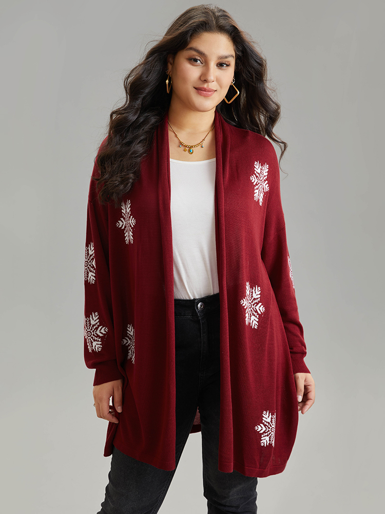 

Plus Size Supersoft Essentials Snowflake Lapel Collar Cardigan Scarlet Women Casual Loose Long Sleeve Festival-Christmas Cardigans BloomChic