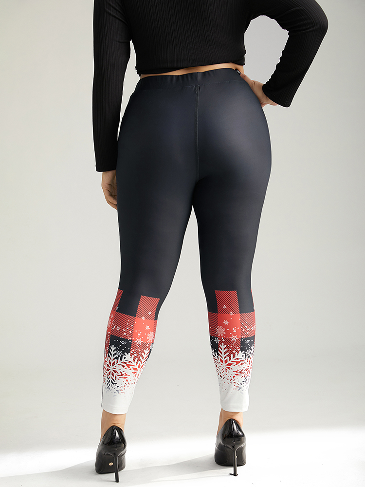 Plus Size Snowflakes Plaid Pocket Skinny Leggings Women Black Elegant High stretch Skinny High Rise Festival-Christmas Leggings BloomChic 30/6X 