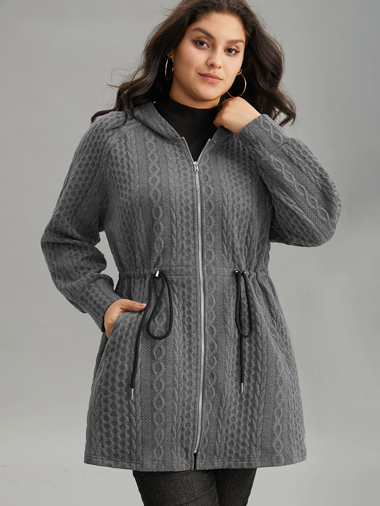 Plus Size Women Dailywear Plain Texture Pocket Casual Coats BloomChic 
