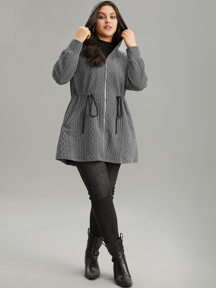 Plus Size Women Dailywear Plain Texture Pocket Casual Coats BloomChic 