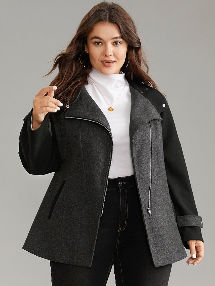 

Plus Size Lapel Collar Patchwork Asymmetrical Zipper Coat Women DimGray Casual Zipper Ladies Dailywear Winter Coats BloomChic