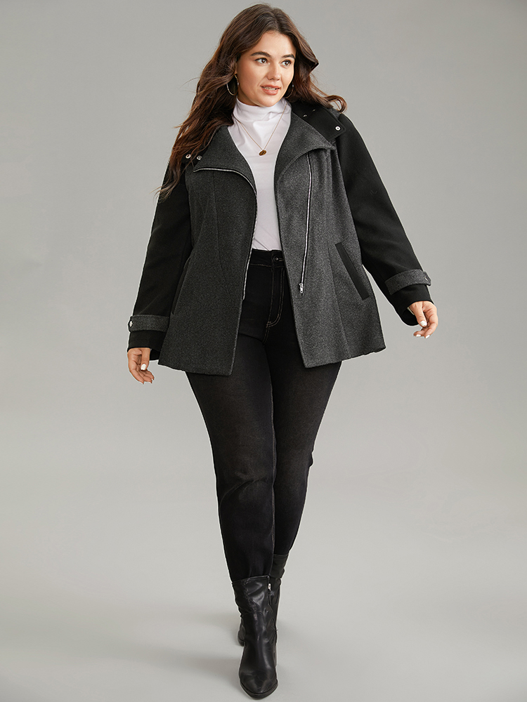 

Plus Size Lapel Collar Patchwork Asymmetrical Zipper Coat Women DimGray Casual Zipper Ladies Dailywear Winter Coats BloomChic