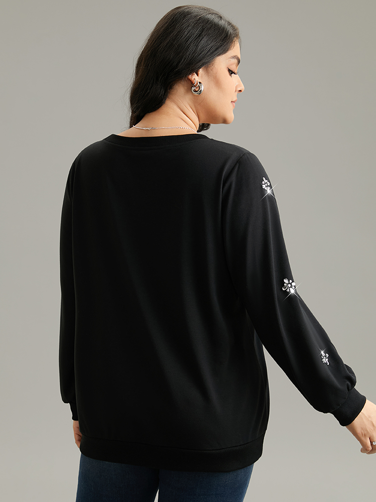 Plus Size Women Dailywear Plain Beaded Regular Regular Sleeve Long Sleeve Round Neck Elegant Sweatshirts BloomChic 
