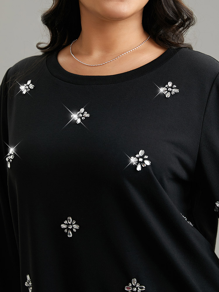 Plus Size Women Dailywear Plain Beaded Regular Regular Sleeve Long Sleeve Round Neck Elegant Sweatshirts BloomChic 